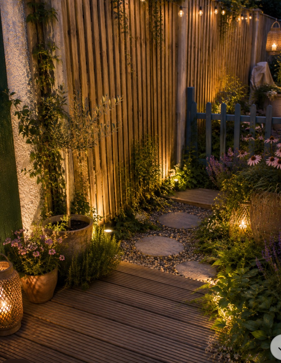 Cherry’s entrance design vision with pebble steps, planting and warm lighting
