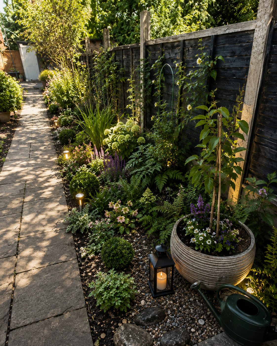 Shirley’s planting design vision with evergreen structure, soft flowers and climbing plants